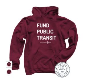 Fund Public Transit hoodie in maroon color. 