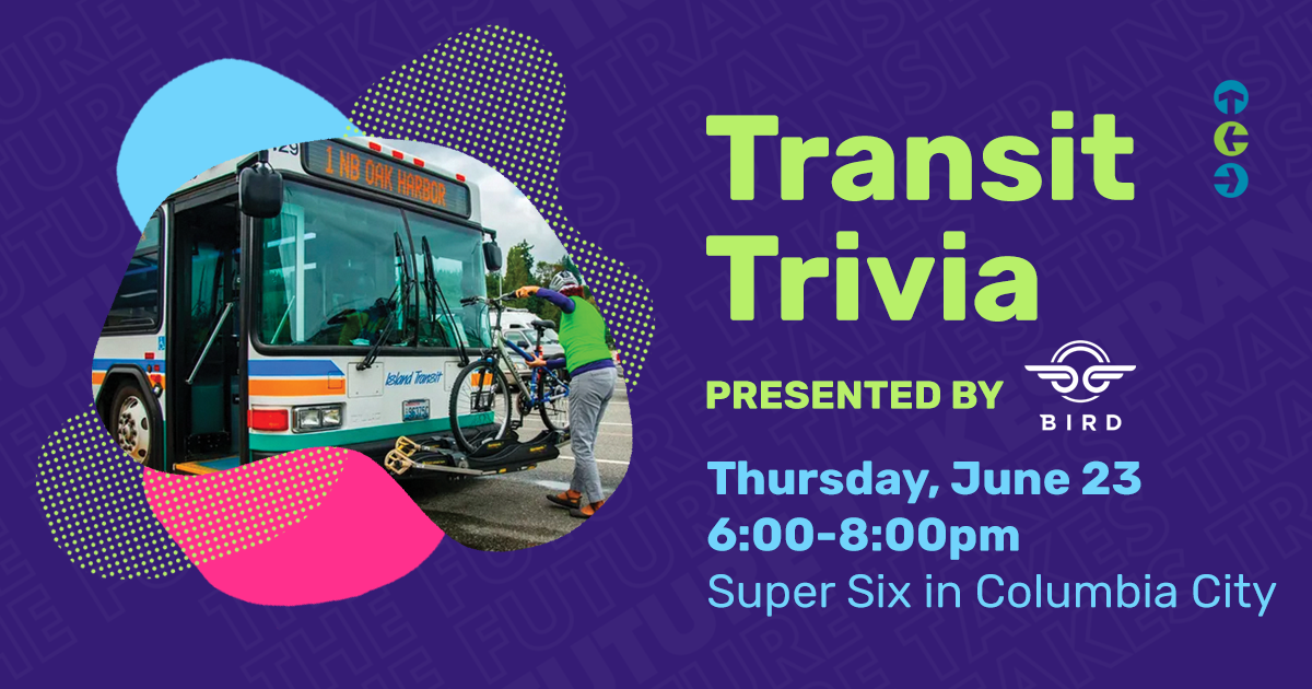 Dark purple background with brightly colored text that reads "Tri-Cities Mixer and Ride Transit Month kickoff Thursday, June 2, 6-8pm, Richland, WA"