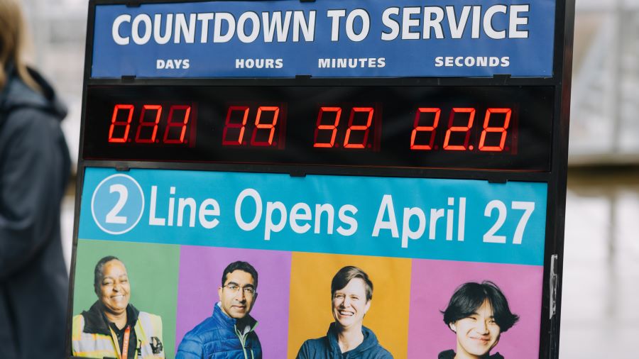 2 Line countdown clock revealed in February. Photo courtesy of Sound Transit.