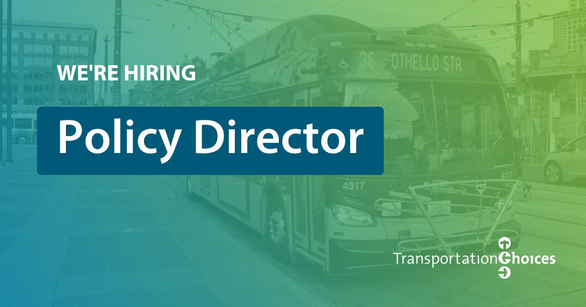 Text: We're Hiring and Executive Director with the TCC logo on a background image of a bus.