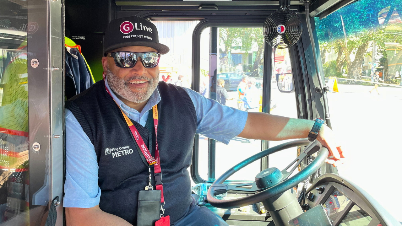 Transit Safety - G Line Operator A King Count Metro operator sits behind the wheel of a new G Line bus.