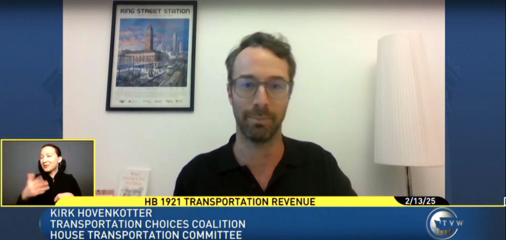 Screenshot of Kirk Hovenkotter testifying remotely to the House Transportation Committee