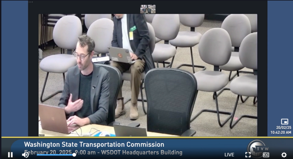 Screengrab of Kirk presenting to the Washington State Transportation Commission 