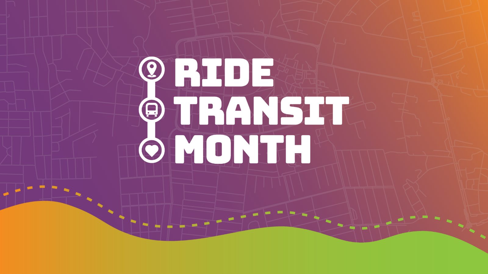 Ride Transit Month Header - 1600x900 Illustration of a Bus with text: We Ride For Our Planet, Our Health, Our Future... Washington.