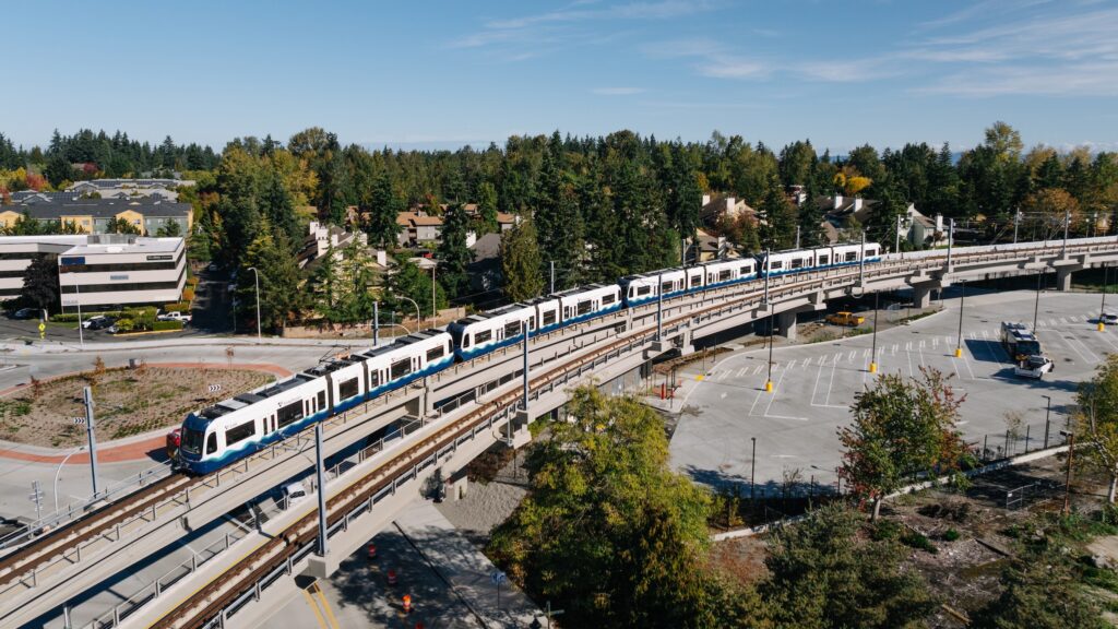 A Link light rail train heads toward Federal Way.