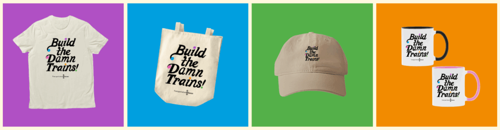 Images of a t-shirt, tote bag, hat, and mugs with 