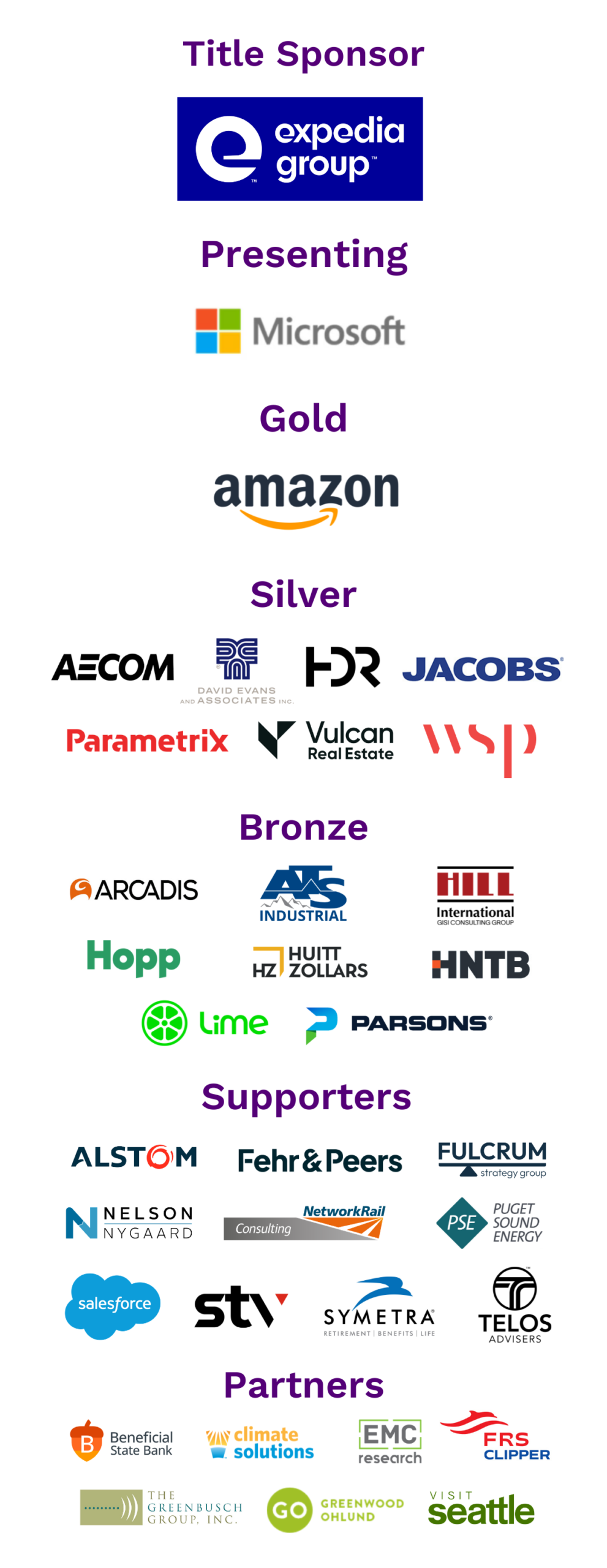Logos of all the sponsors for Tuxes & Trains.